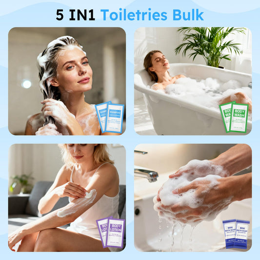 Xuezoioy 50 Pcs 5-in-1 Hotel Toiletries Bulk Set – Travel-Ready Mini Care Essentials