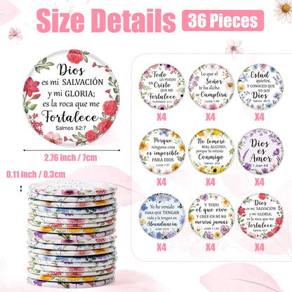 Y1tvei Spanish Flower Bible Mirrors — 36-Piece Pocket Scripture Set
