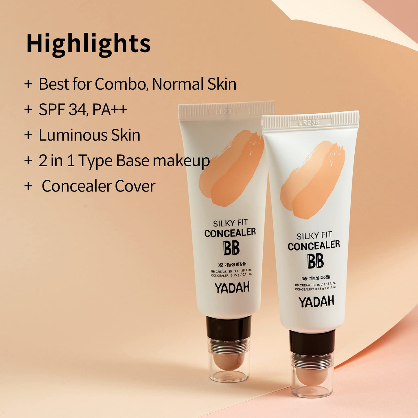 YADAH Silky Fit Concealer BB Cream (23 Natural Beige) – 2-in-1 Tinted Moisturizer & Concealer, Long-Lasting All-Day Wear