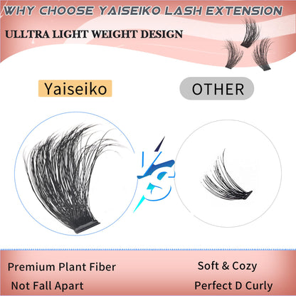 Yaiseiko Full Volume Lash Clusters 340Pcs 8-25mm | 300D D-Curl Bulk Lashes