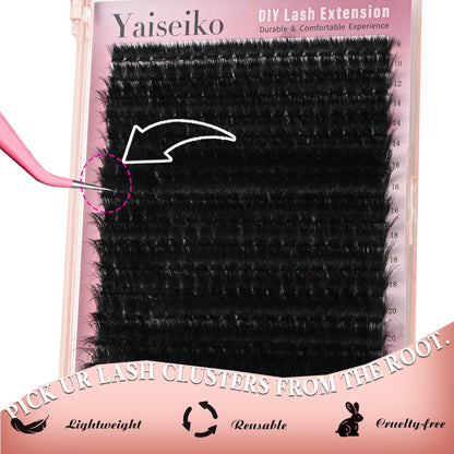 Yaiseiko Full Volume Lash Clusters 340Pcs 8-25mm | 300D D-Curl Bulk Lashes