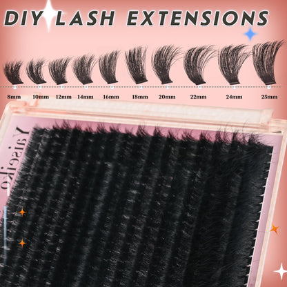 Yaiseiko Full Volume Lash Clusters 340Pcs 8-25mm | 300D D-Curl Bulk Lashes