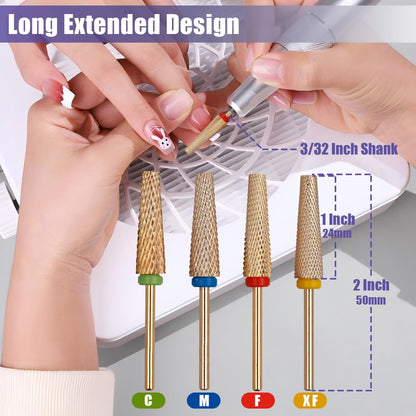 YAKAMOZ 4Pcs Super Long Nail Drill Bits Set – 3/32" Carbide Tungsten Efile Bits for Manicure & Pedicure