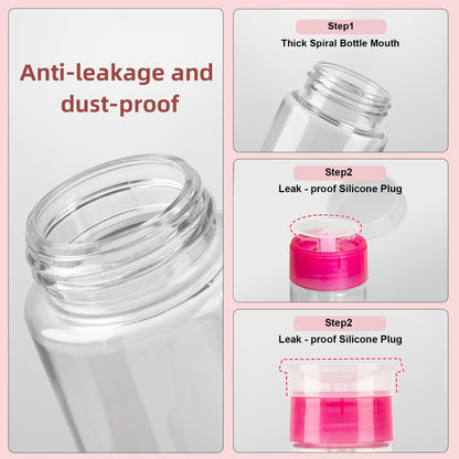 YAMYONE Nail Polish Remover Pump Bottles – 2 Pack, 200ml, Lockable Push-Down Dispensers (Pink & White)