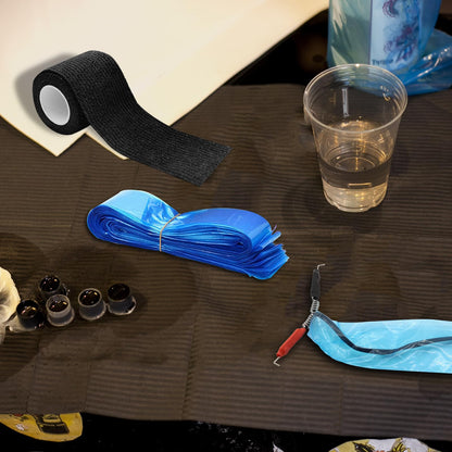 Yangna Clip Cord Covers with Tattoo Grip Tapes – 125 Sleeves + 6 Grip Tapes, Blue