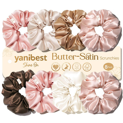 Yanibest 8 Pcs Satin Scrunchies – Soft, Gentle Hair Ties for All Hair Types