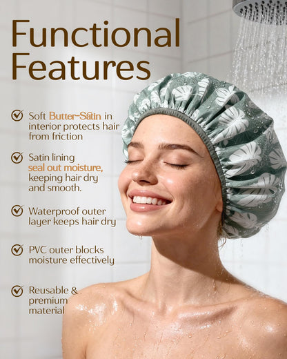Yanibest Shower Cap for Women – Waterproof Double-Layer Satin Bonnet