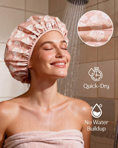 Yanibest Shower Cap for Women - Waterproof 2-Layer Satin Hair Cap for Long Hair and Braids