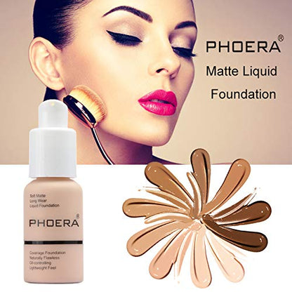Yaper 2-Pack PHOERA Foundation 102 Nude & 104 Buff Beige | Soft Matte, Oil Control