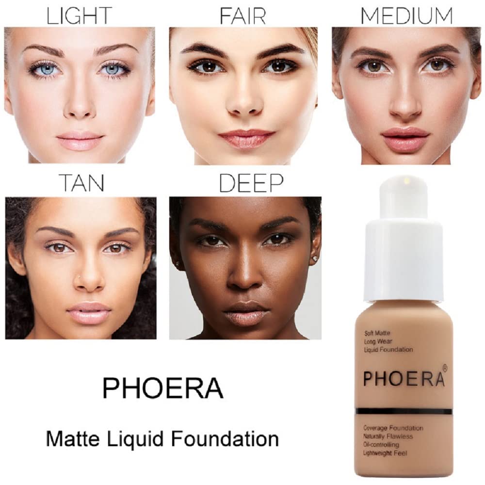 Yaper 2-Pack PHOERA Foundation 102 Nude & 104 Buff Beige | Soft Matte, Oil Control