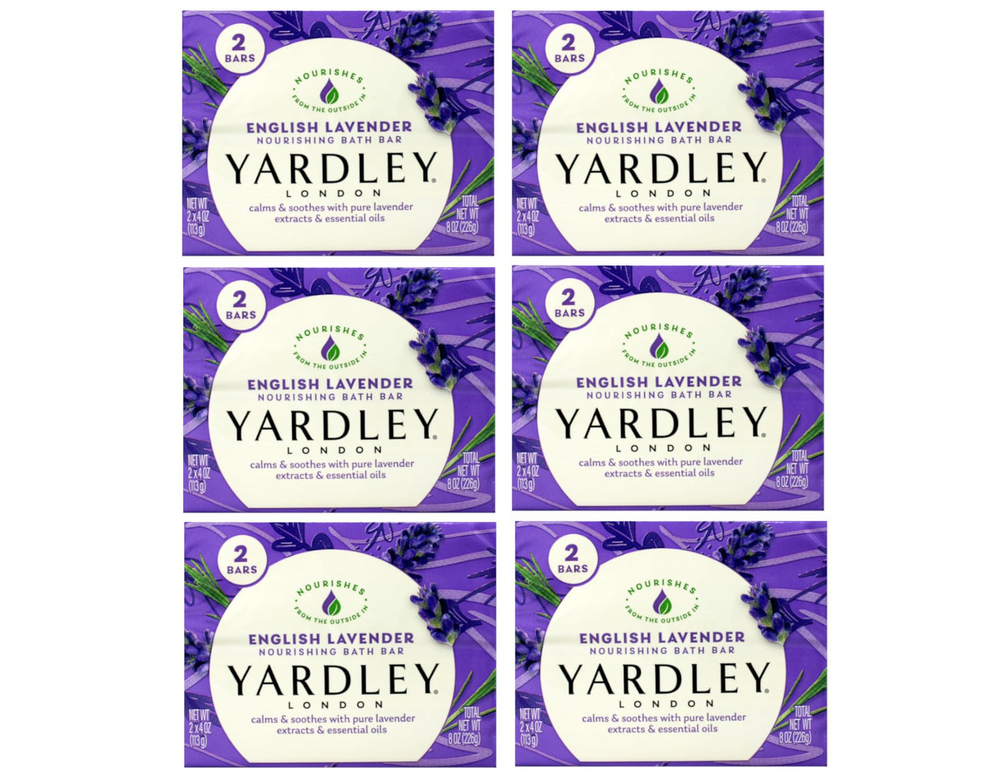 Yardley London English Lavender Nourishing Bath Bar – Calming & Soothing with Essential Oils, 12 Bars (4 oz each) in 6 Boxes