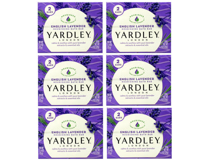 Yardley London English Lavender Nourishing Bath Bar – Calming & Soothing with Essential Oils, 12 Bars (4 oz each) in 6 Boxes