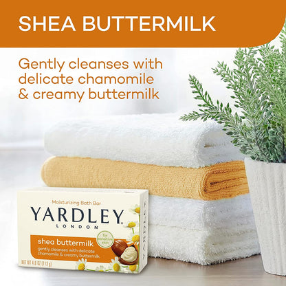 Yardley London Shea Buttermilk Bath Bar 3 Pack (4 oz Each) – Gentle, Nourishing Cleanse
