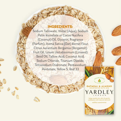 Yardley London Moisturizing Bar – Oatmeal & Almond, Natural Oats (4.0 oz) Pack of 6