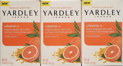Yardley London Vitamin C Bath Bar with Turmeric & Orange Peel – Pack of 3 (4oz Each)