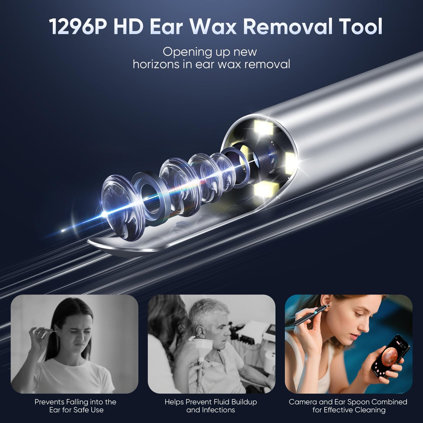 Yardstick Ear Wax Removal Kit with 1296P Camera & 6 LED Lights – Ear Canal Cleaner for iOS & Android