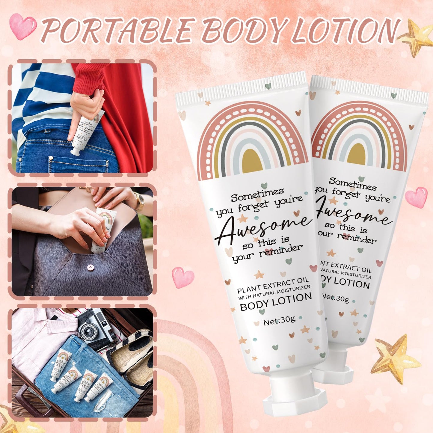 Yaryang 48-Pack Rainbow Boho Thank You Body Lotion Gifts – Travel-Size Office Team Gift Set