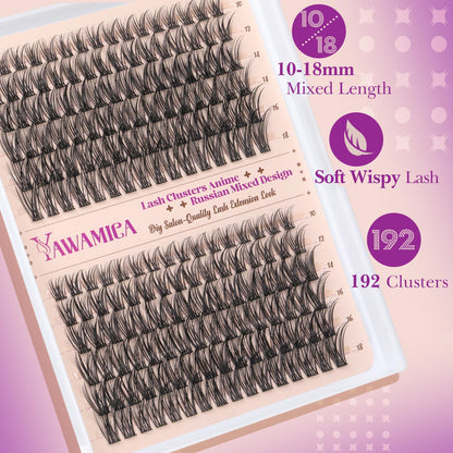 Yawamica Natural Lash Clusters Kit – Wispy DIY Lash Extensions (10-18mm) with Glue & Tweezers