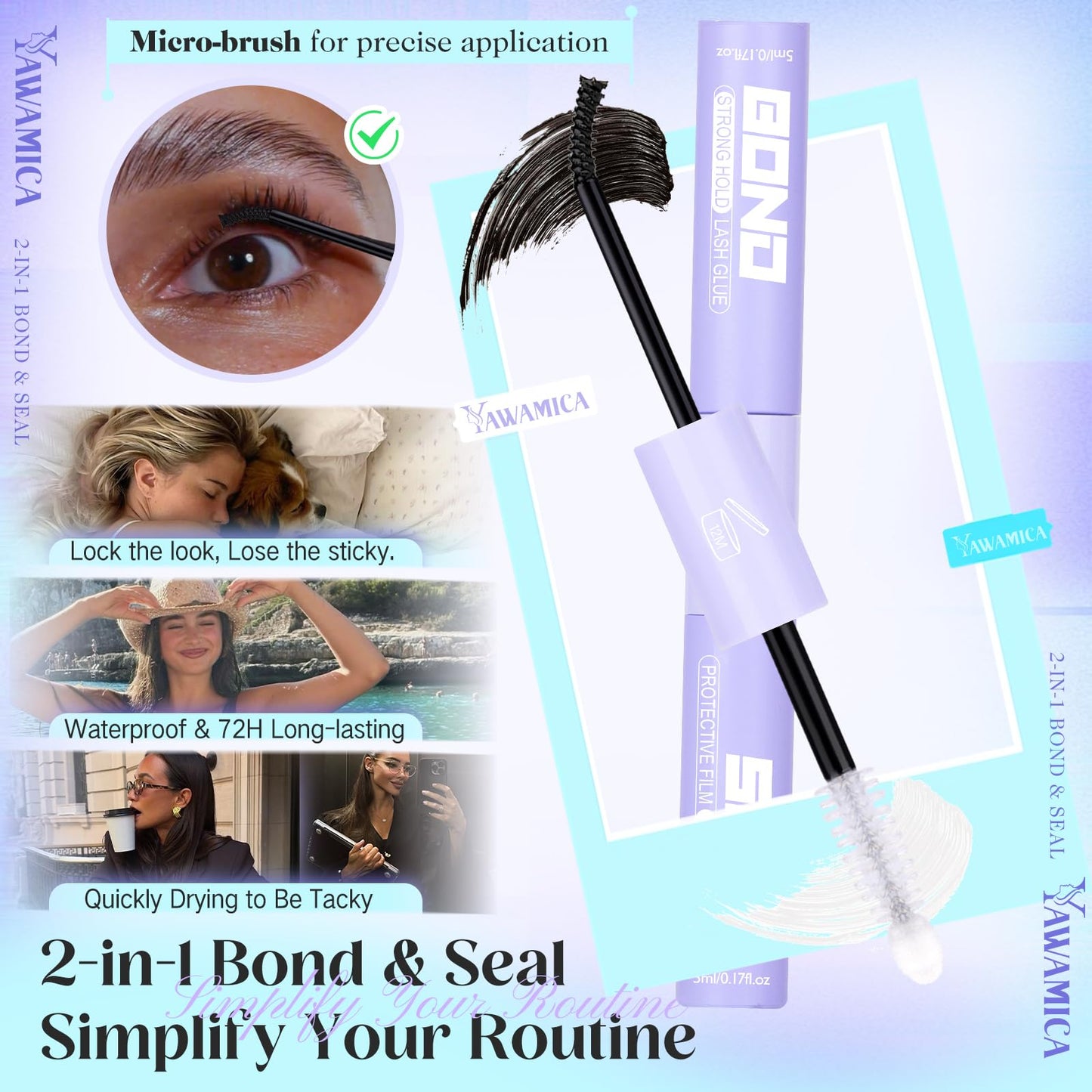 Yawamica Manga Lash Clusters Kit – DIY Anime Eyelash Extensions (10-16mm) with 2-in-1 Bond & Seal Tweezers