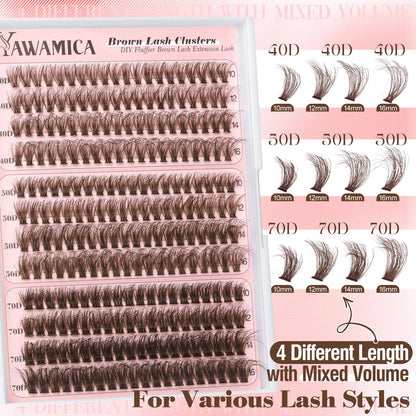 Yawamica Brown Lash Clusters Kit – DIY Fluffy Lash Extensions 10-16mm (40D-70D)