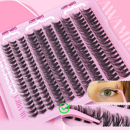 Yawamica Natural Lash Clusters Kit CC Curl 10-14mm DIY Lash Extension