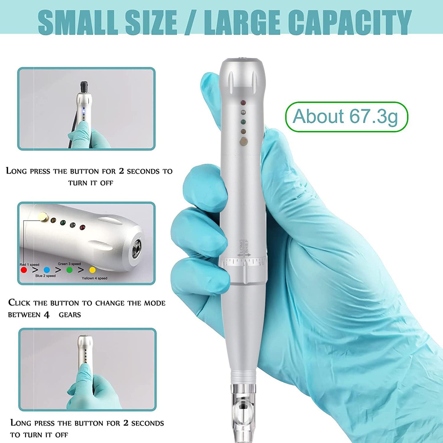 YBEAUTY Eyebrow Tattoo Wired Machine Kit – Corded Micropigmentation Pen with 15 Cartridges (Snow)