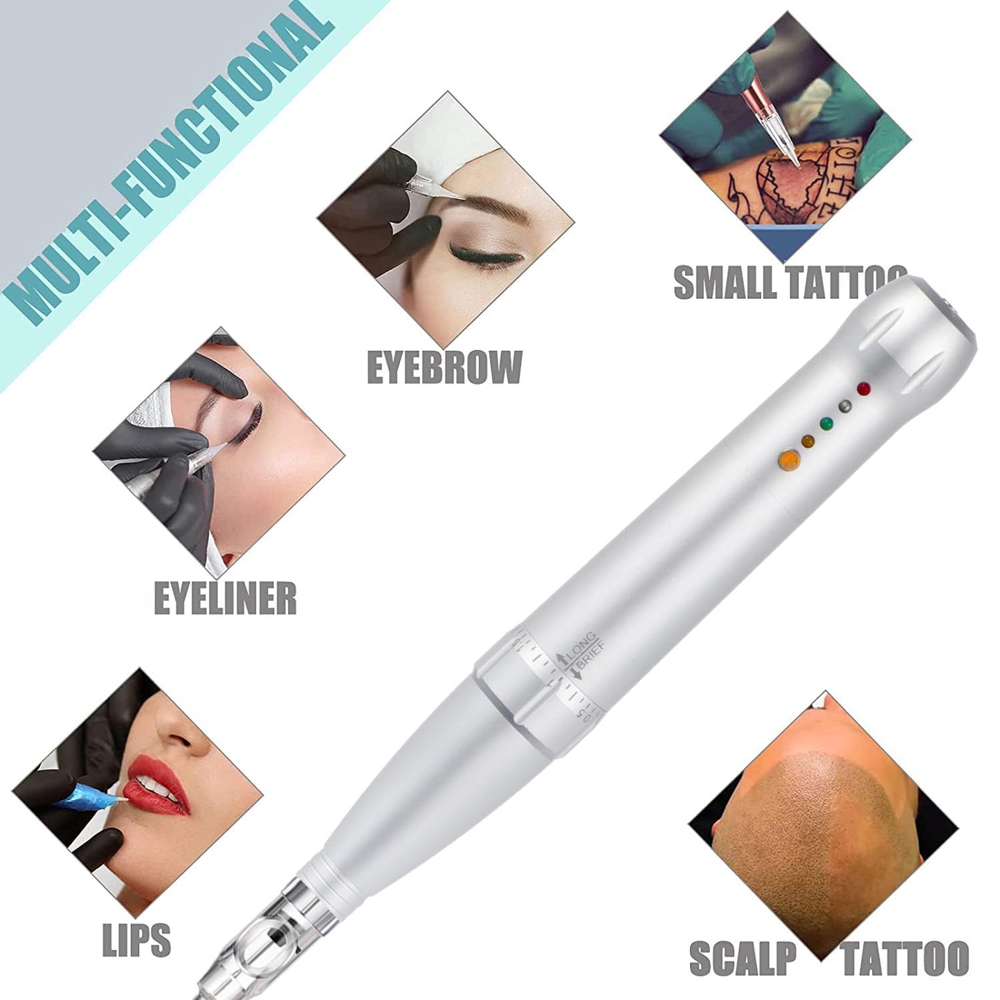 YBEAUTY Eyebrow Tattoo Wired Machine Kit – Corded Micropigmentation Pen with 15 Cartridges (Snow)
