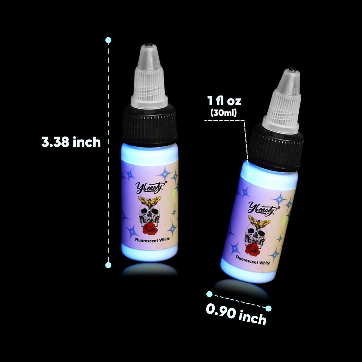 Ybeauty Tattoo Ink Set – 8 Fluorescent UV Inks, 15ml Bottles (1/2 oz each)