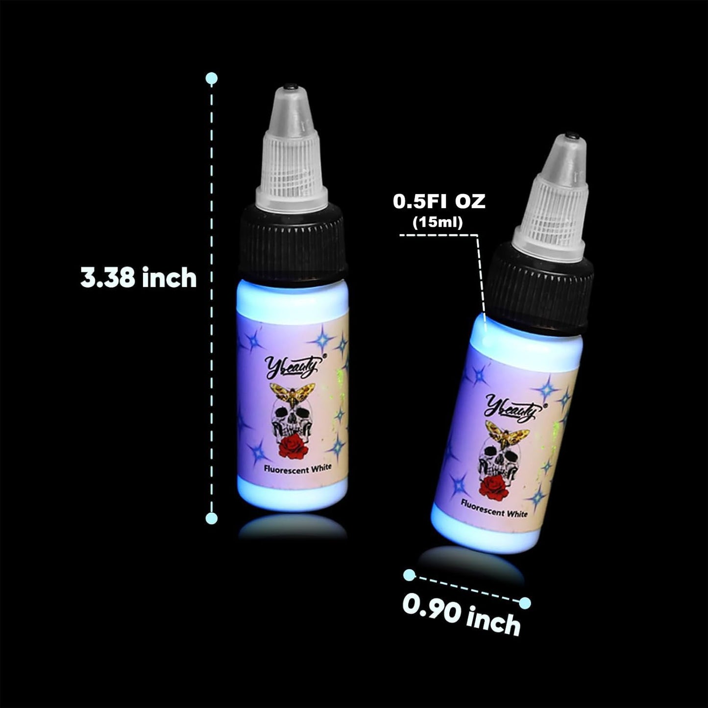 Ybeauty 16 Color Tattoo Ink Set – 16x 15ml Fluorescent UV Glow Inks for Halloween & Cosplay