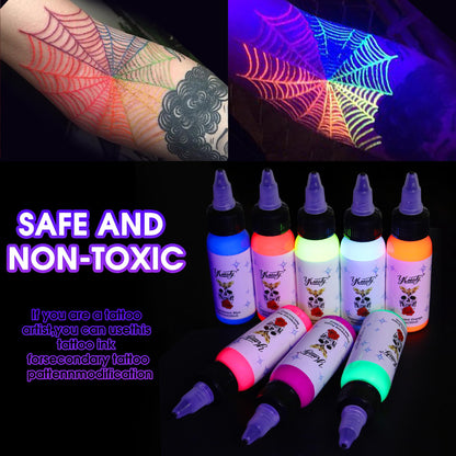 Ybeauty UV Tattoo Ink Set – 8-Color Glow Fluorescent Inks (5ml Each)