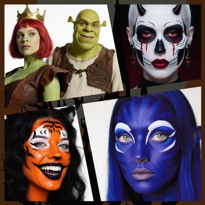YBUETE Black White Red Face & Body Paint Stick Set with Translucent Setting Powder – SFX Makeup for Halloween & Cosplay
