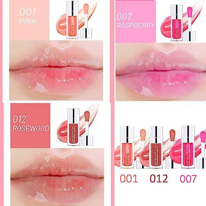 YCNASSS 3 Pcs Plumping Lip Oil – Hydrating Glow, Tint, Long-Lasting Transparent Gloss