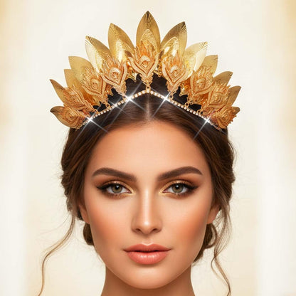 Yean Leaf Queen Crown: Golden Laurel Headpiece for Women