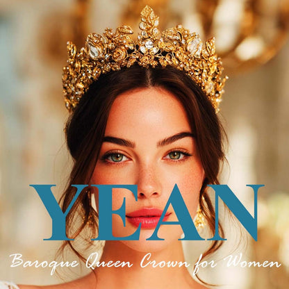 Yean LED Baroque Crown – Gold Rhinestone Tiara for Weddings & Parties