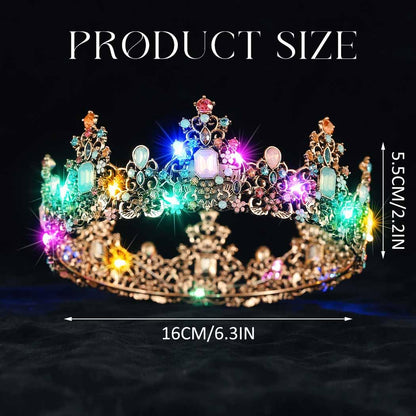 Yean LED Baroque Crown – Gold Rhinestone Tiara for Weddings & Parties