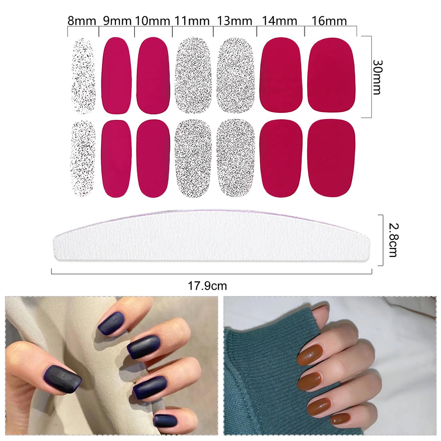 YECIRALA 20 Sheets Gel Nail Strips with File Set – Mix Colors