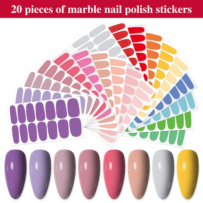 YECIRALA 20 Sheets Bright Color Nail Wraps – 280pc Full Nail Sticker Set