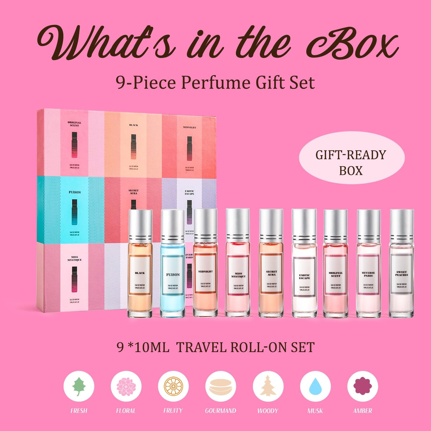 YeJammarp Pheromone Perfume Gift Set for Women — 9 Roll-On Oils with Citrus, Jasmine, Amber & Musk