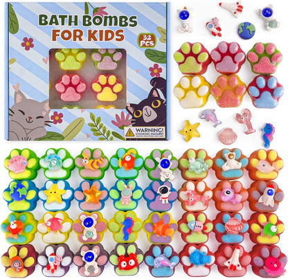 Yekery Kids Bath Bombs – 32 Surprises Inside Paw Shapes with Toys