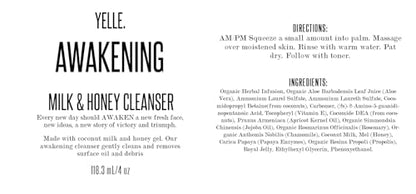 Yelle Awakening Milk & Honey Cleanser – pH-Balanced Face Wash with Coconut Milk (4oz)