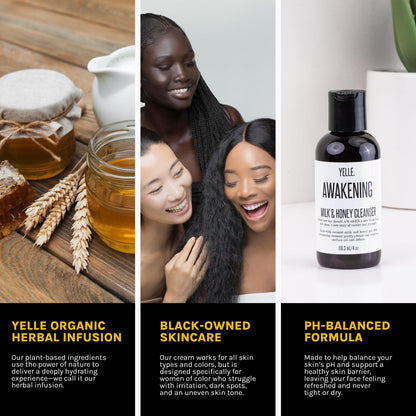 Yelle Awakening Milk & Honey Cleanser – pH-Balanced Face Wash with Coconut Milk (4oz)