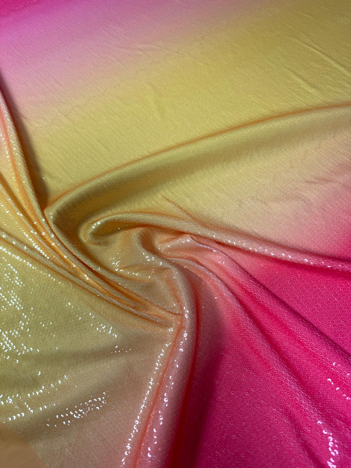 Yellow Pink Ombre Sequin Fabric for Dresses