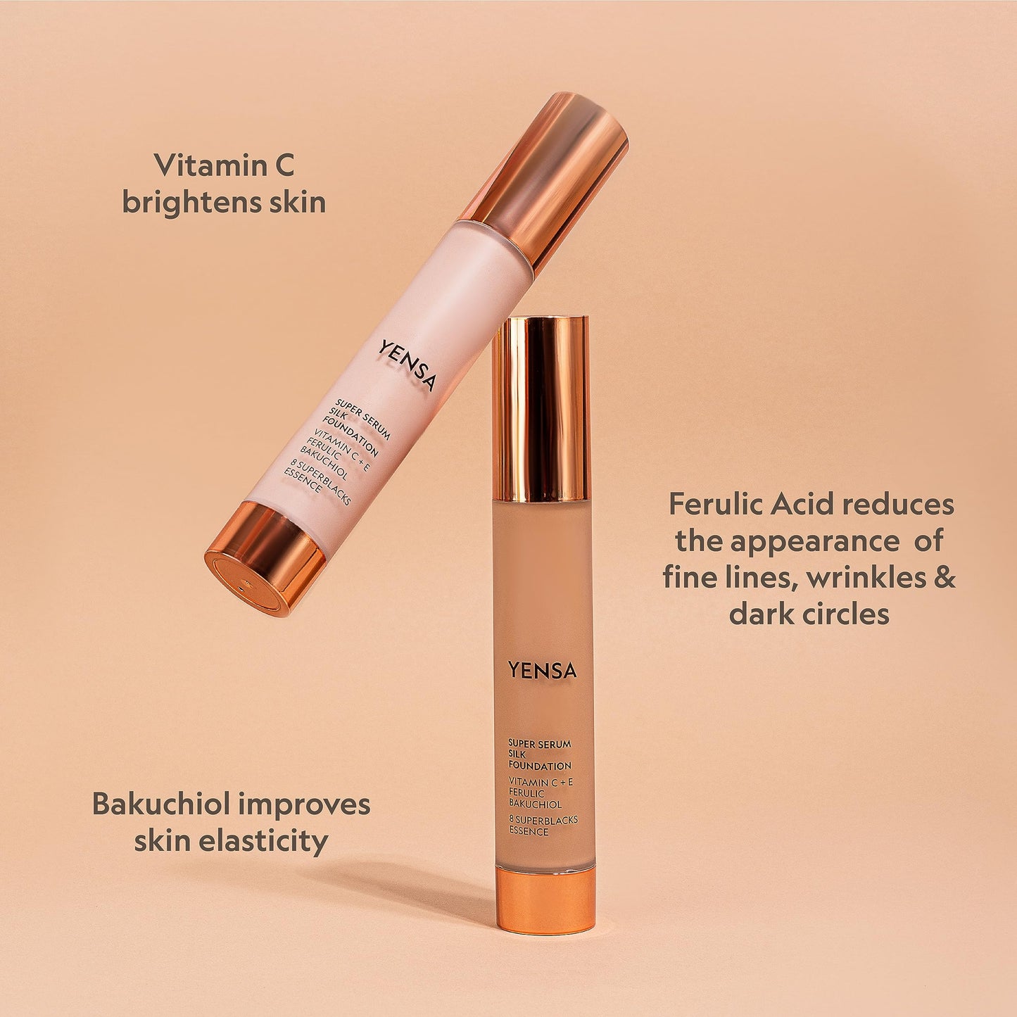 YENSA Serum Foundation Makeup - Super Silk Full Coverage with Peptides & Vitamin C (Light 1, 1 oz)