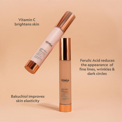 YENSA Serum Foundation - Super Silk Full Coverage with Peptides, Vitamin C & Ferulic Acid | Tan 3
