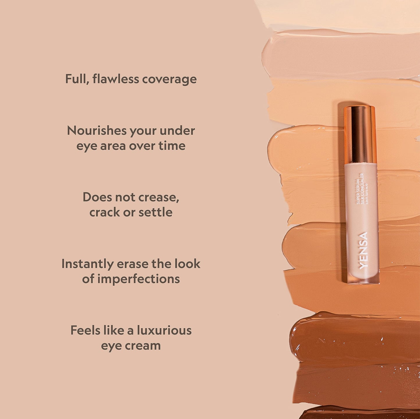 YENSA Super Serum Silk Concealer – Full Coverage Undereye + Peptide Serum (Vitamin C & E, Bakuchiol) – Tan 1