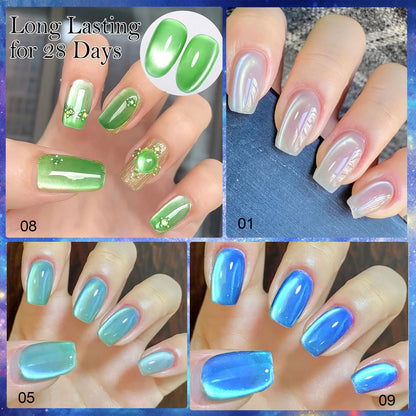YEPYEPGO Glass Cat Eye Gel Nail Polish Set – 12 Colors with Magnetic Stick for Cat Eye Effects