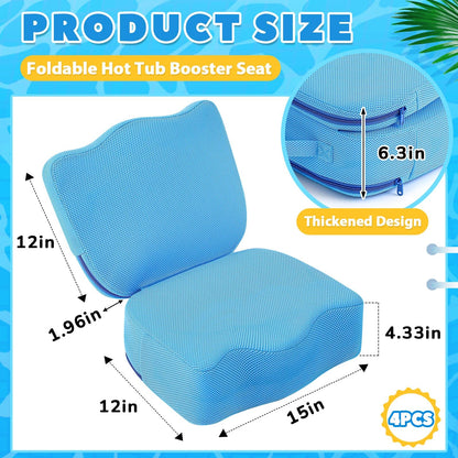 Yerliker 4 Pcs Foldable Hot Tub Booster Seat – Adjustable 2 Heights, Back Support, Washable (Blue)