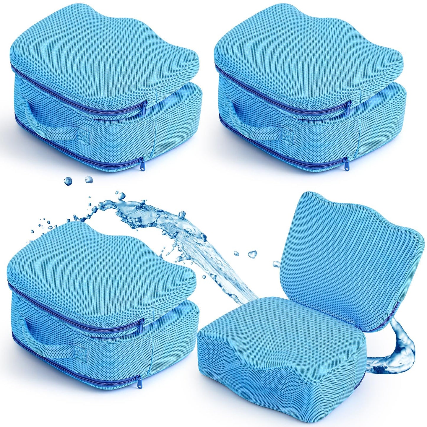 Yerliker 4 Pcs Foldable Hot Tub Booster Seat – Adjustable 2 Heights, Back Support, Washable (Blue)