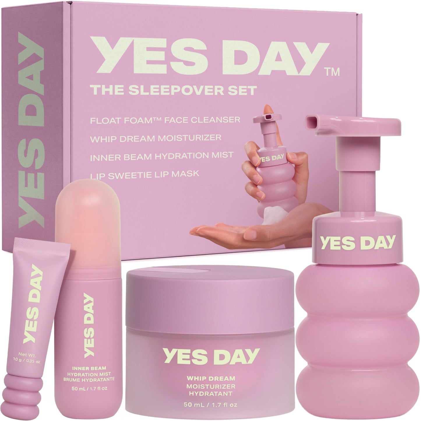 YES DAY The Sleepover Set – Teen Skincare Kit for Ages 10+ | Cleanser, Moisturizer, Hydrating Mist & Lip Mask
