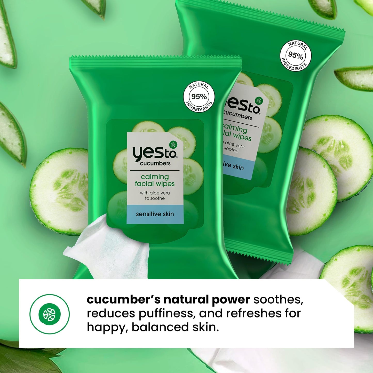 Yes To Face Wipes for Women and Men – Sensitive Cleanse with Cucumbers & Aloe (2-Pack)